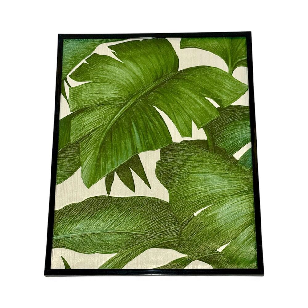 Framed Versace Wallpaper Art Giungla Palm Leaves Monstera Green Cream Black